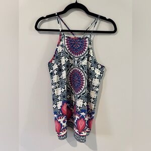 Renee C. Geometric Floral Tank Top - Blue and Red